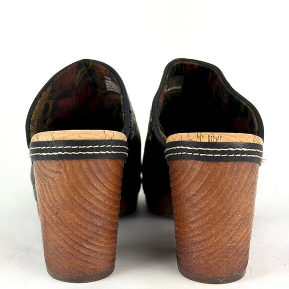Frye Black Embroidered Clogs Size 10M | 2010s Vintage Chunky Heel Slip-On Mule - Picture 3 of 9